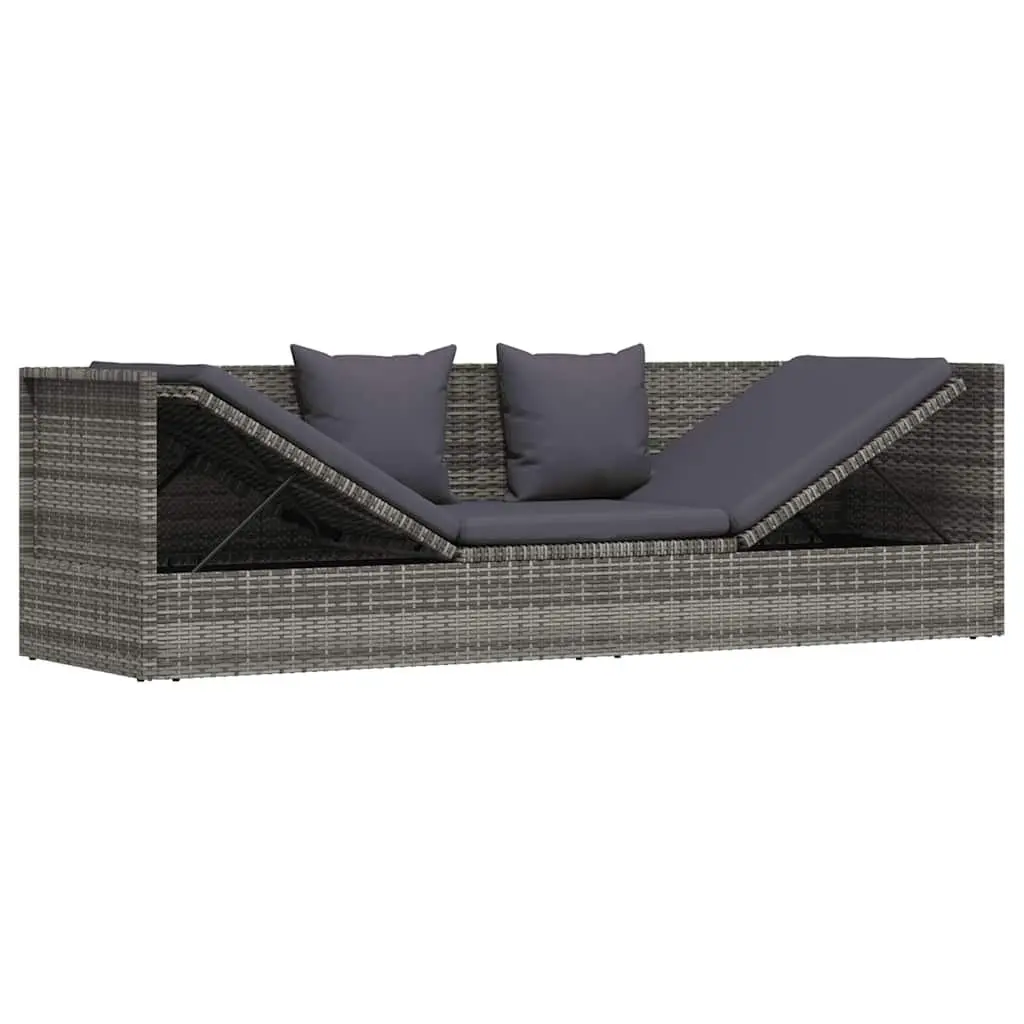 Garden Lounger Bed Grey 200x60cm Adjustable Poly Rattan Outdoor Patio Sunbed