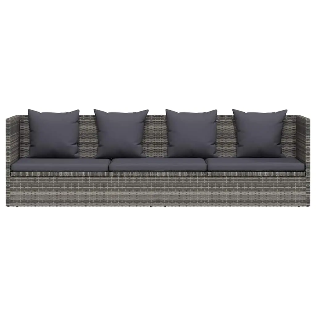 Garden Lounger Bed Grey 200x60cm Adjustable Poly Rattan Outdoor Patio Sunbed