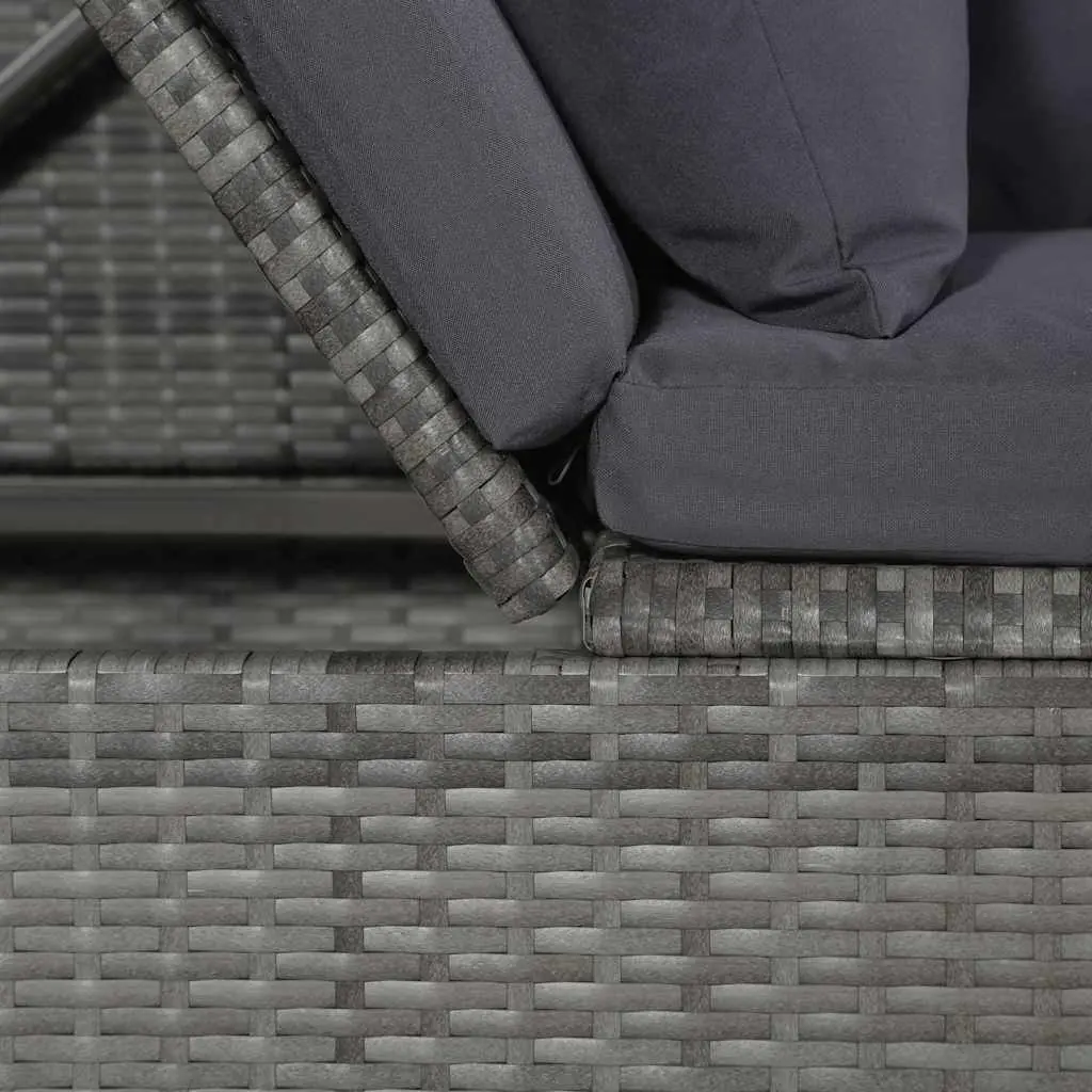 Garden Lounger Bed Grey 200x60cm Adjustable Poly Rattan Outdoor Patio Sunbed