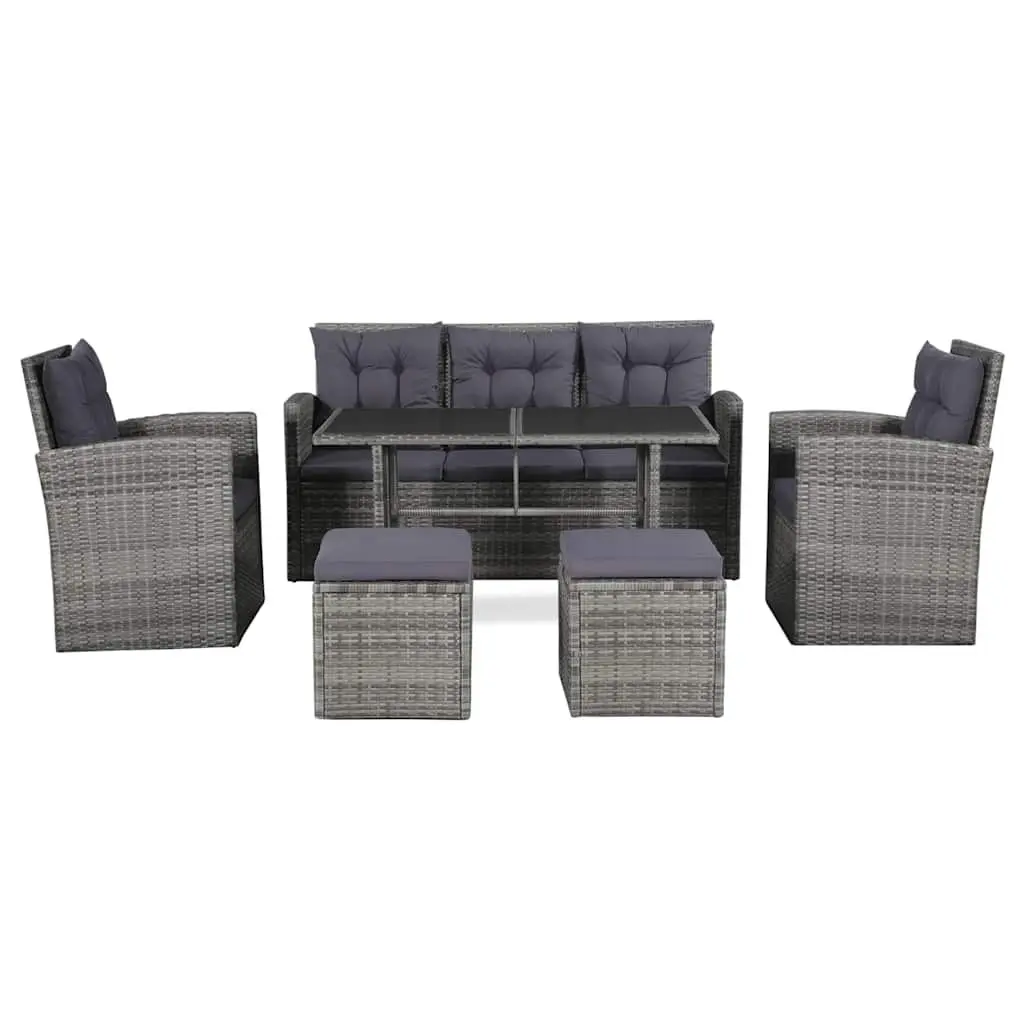 Garden Lounge Set 6 Piece Poly Rattan Sofa Armchair Table Footstool Cushions
