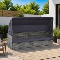 Stylish Grey Sun Lounger with Adjustable Canopy