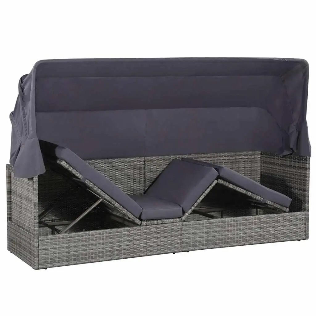 Grey Sun Lounger with Adjustable Canopy