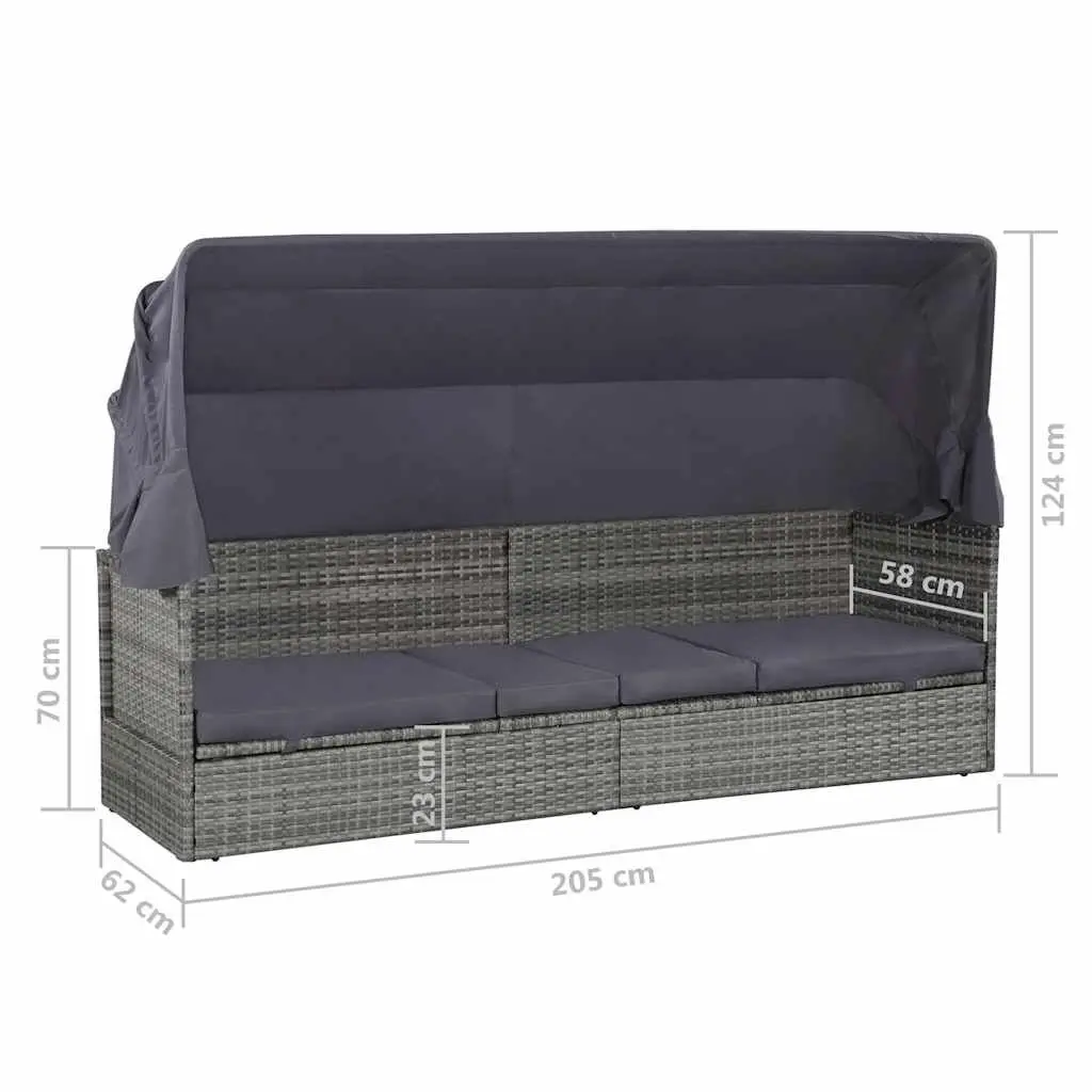 Grey Sun Lounger with Adjustable Canopy