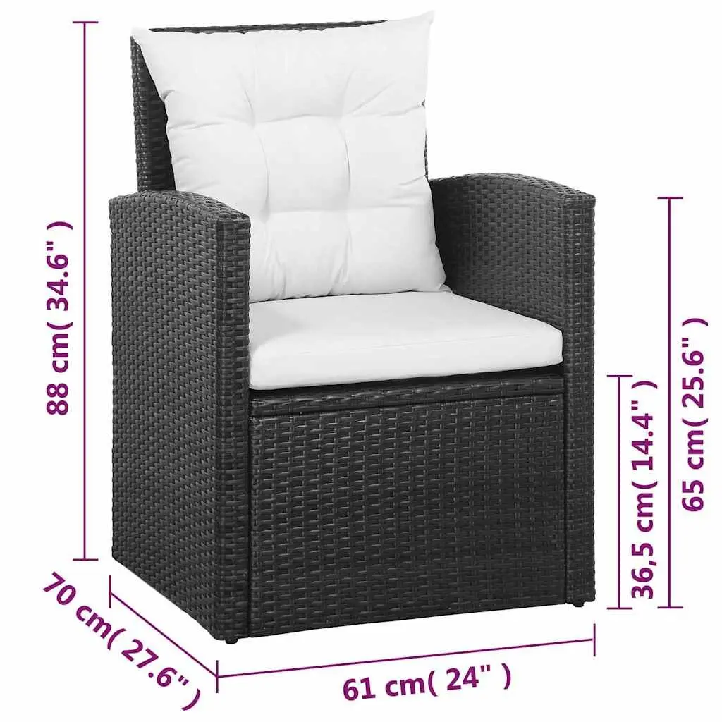 5 Piece Outdoor Poly Rattan Lounge Set Black with Cushions Sofa Armchairs and Table for Garden Patio