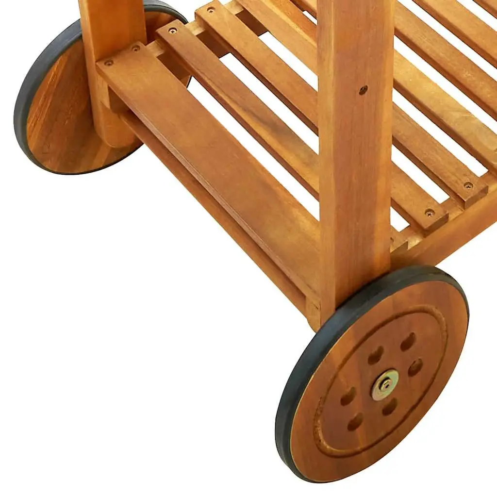 Garden Kitchen Trolley Brown Solid Wood Storage Drawer Shelf Hooks Wheels