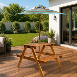 Compact Kids Picnic Table with Parasol for Outdoor Fun