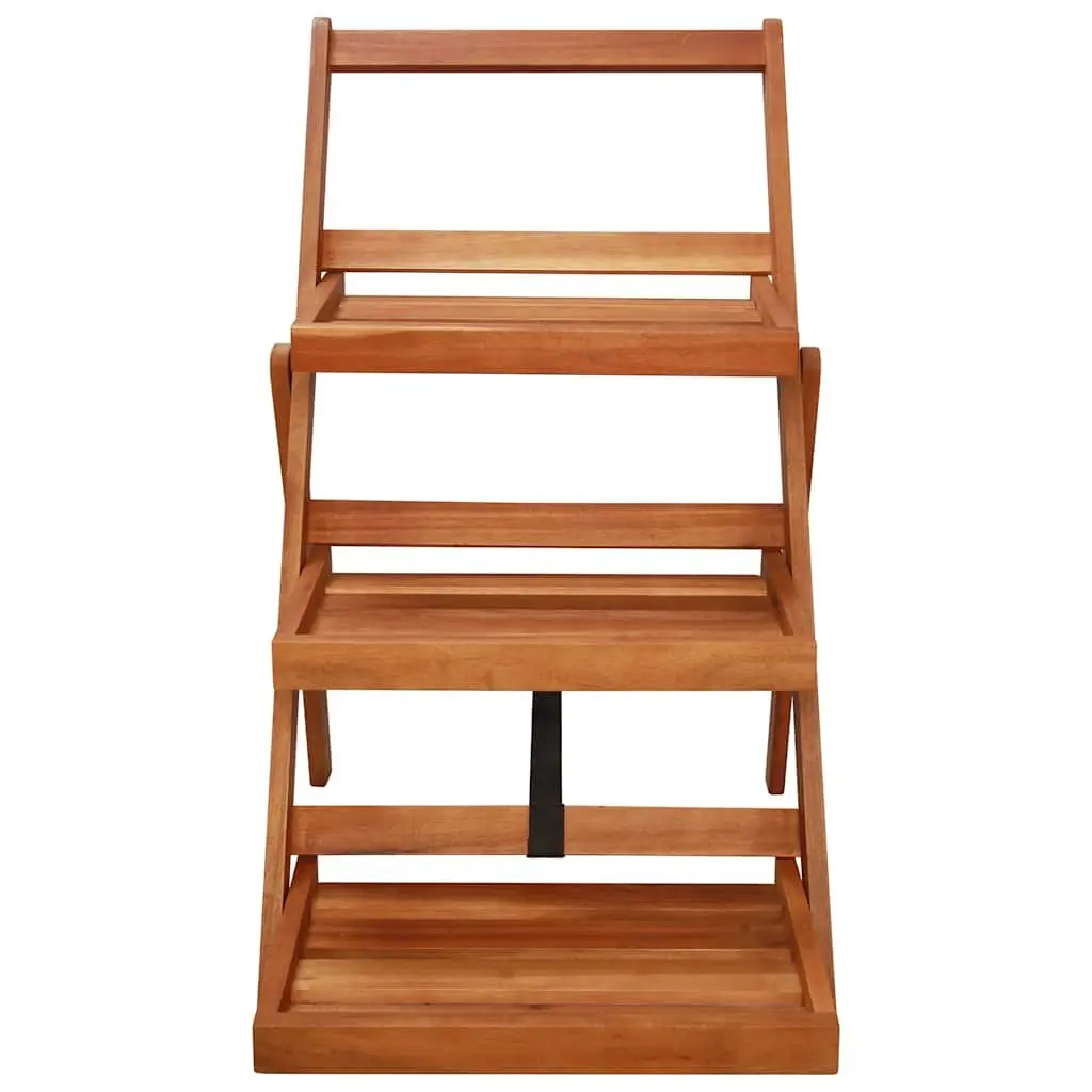 3-Tier Plant Stand Brown Foldable Solid Acacia Wood Display Rack