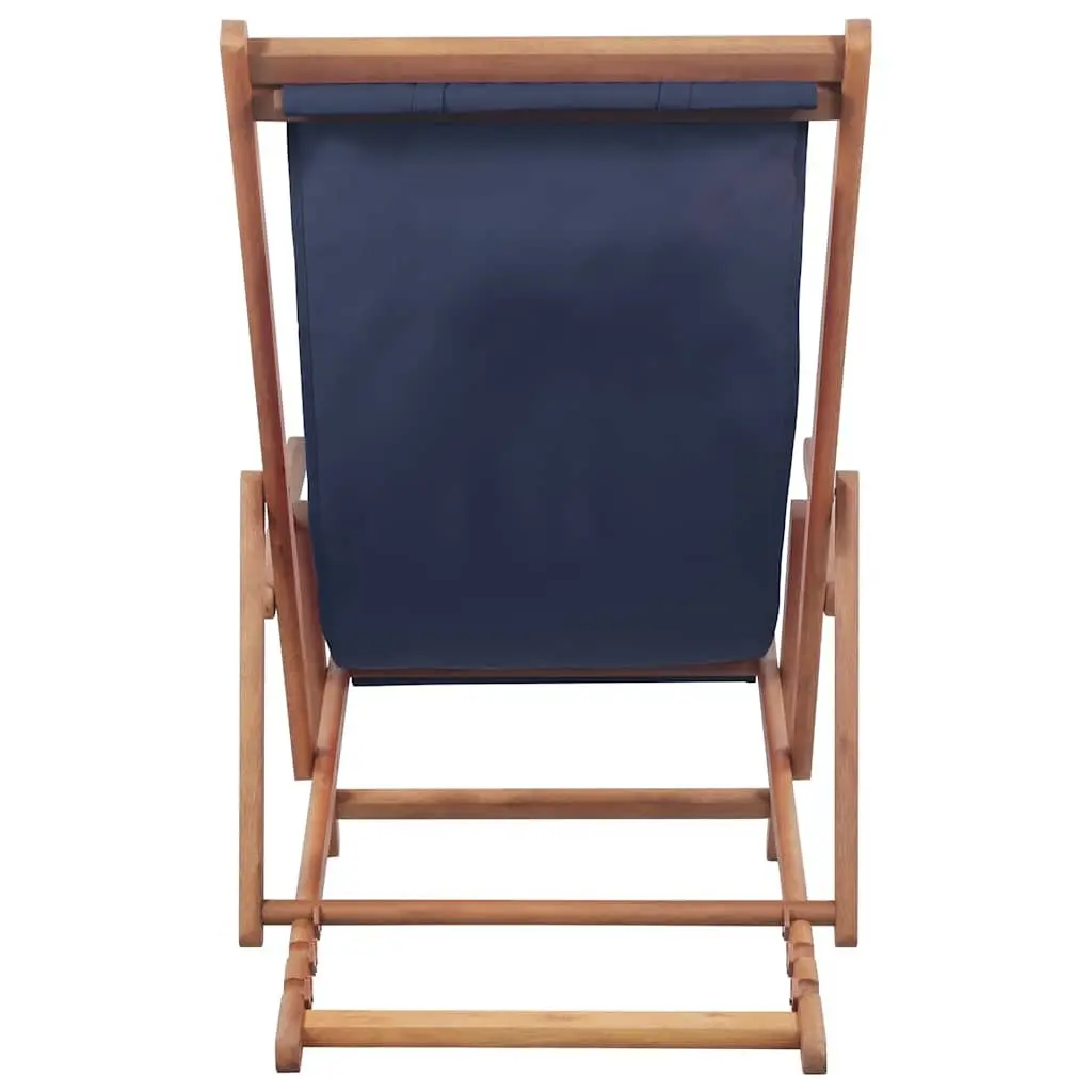 Folding Beach Chair Blue Wooden Frame Reclining Outdoor Garden Patio Camping