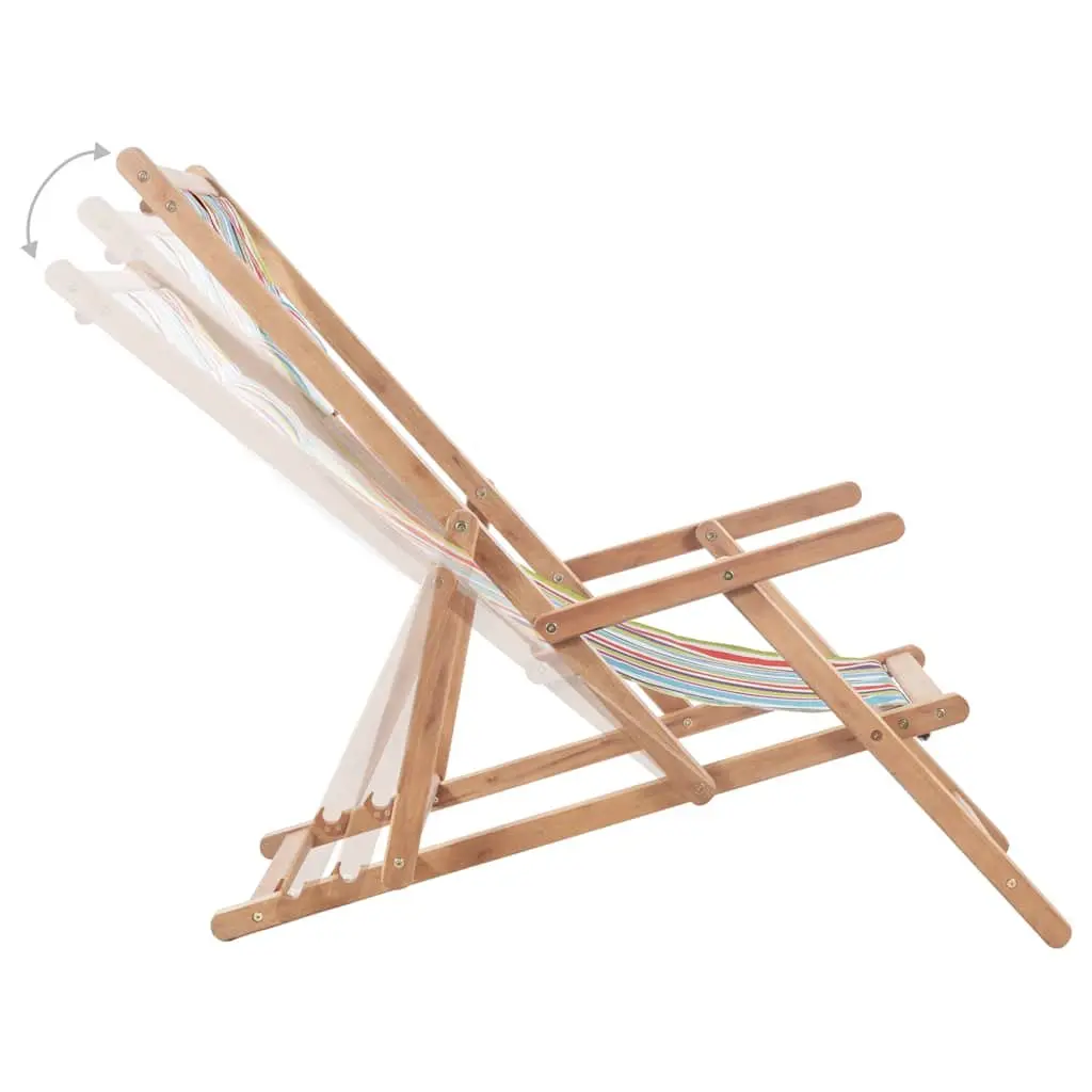 Folding Beach Chair Multicolour Wooden Frame 3 Reclining Positions Outdoor Garden Patio
