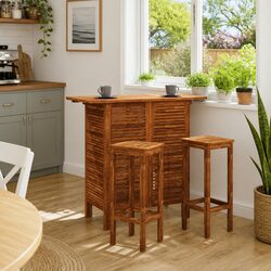 Bar Table and Chair Set 3 Pieces Outdoor Indoor Brown Wooden Furniture