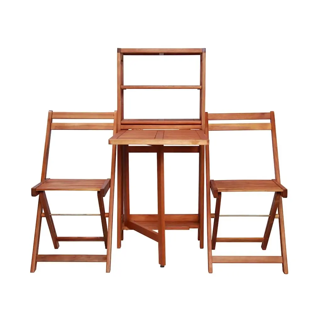 3 Piece Folding Bistro Set Outdoor Furniture Brown Wooden Garden Patio Chairs