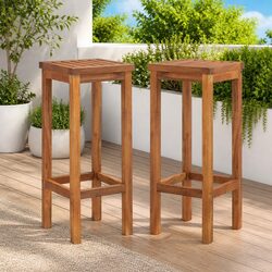 Set of 2 Confidently Crafted Acacia Wood Bar Chairs
