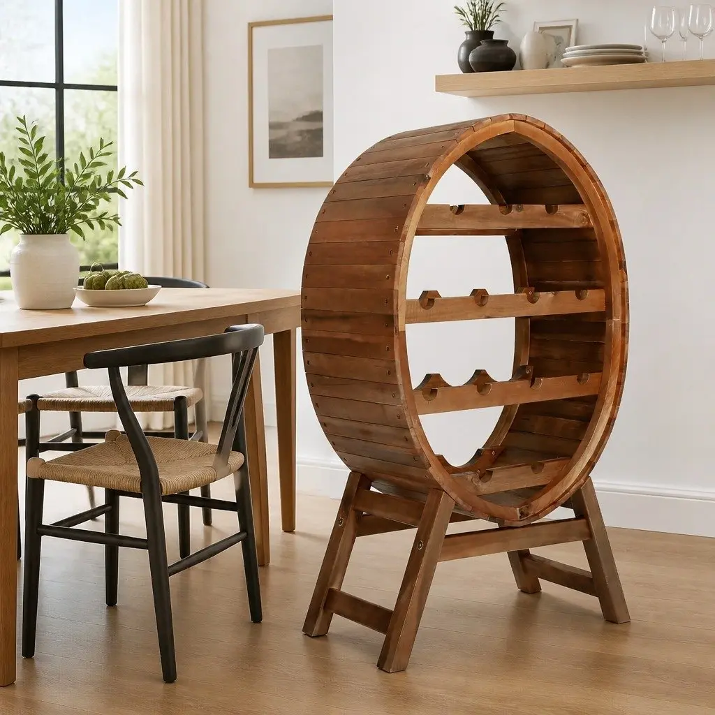 Wine Rack Brown Four Tier Wooden 13 Bottle Storage Display Cabinet