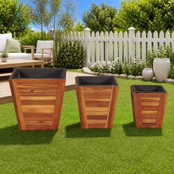 Concise 3-Piece Square Wooden Garden Planters