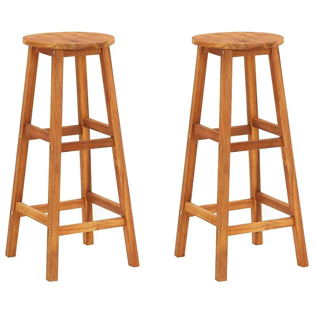 Bar Stools Brown Solid Acacia Wood 2 Piece Footrest Kitchen Dining