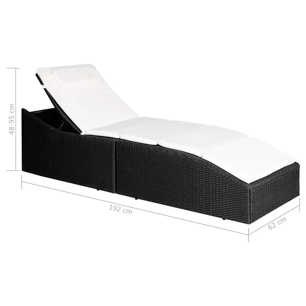 Sun Lounger Black Adjustable Reclining Chair Outdoor Furniture with Cushion