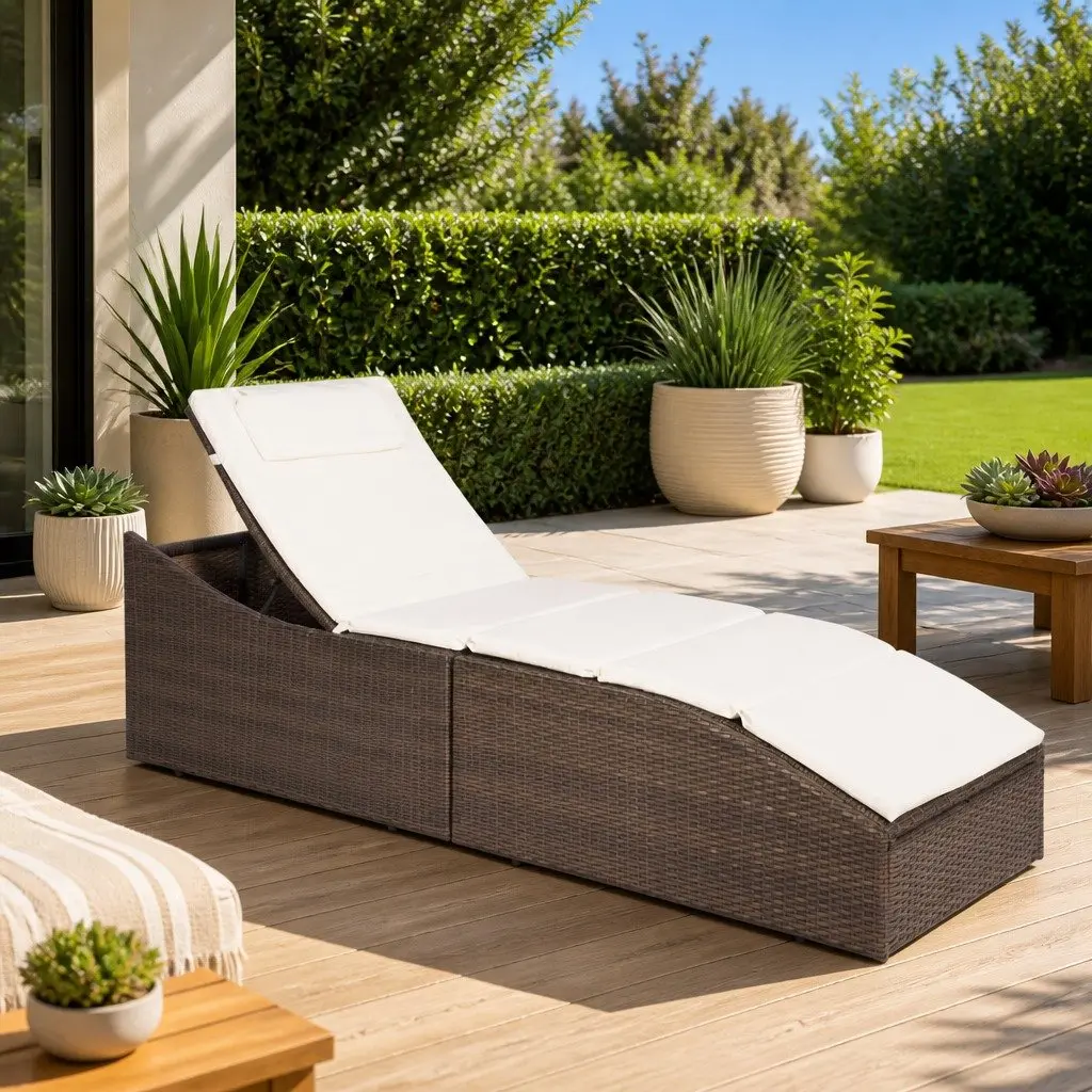Brown Outdoor Lounger with Cushioned Comfort