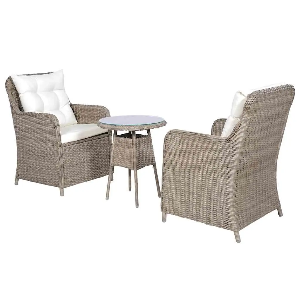 3 Piece Outdoor Bistro Furniture Set Brown PE Rattan Dining Chairs and Table