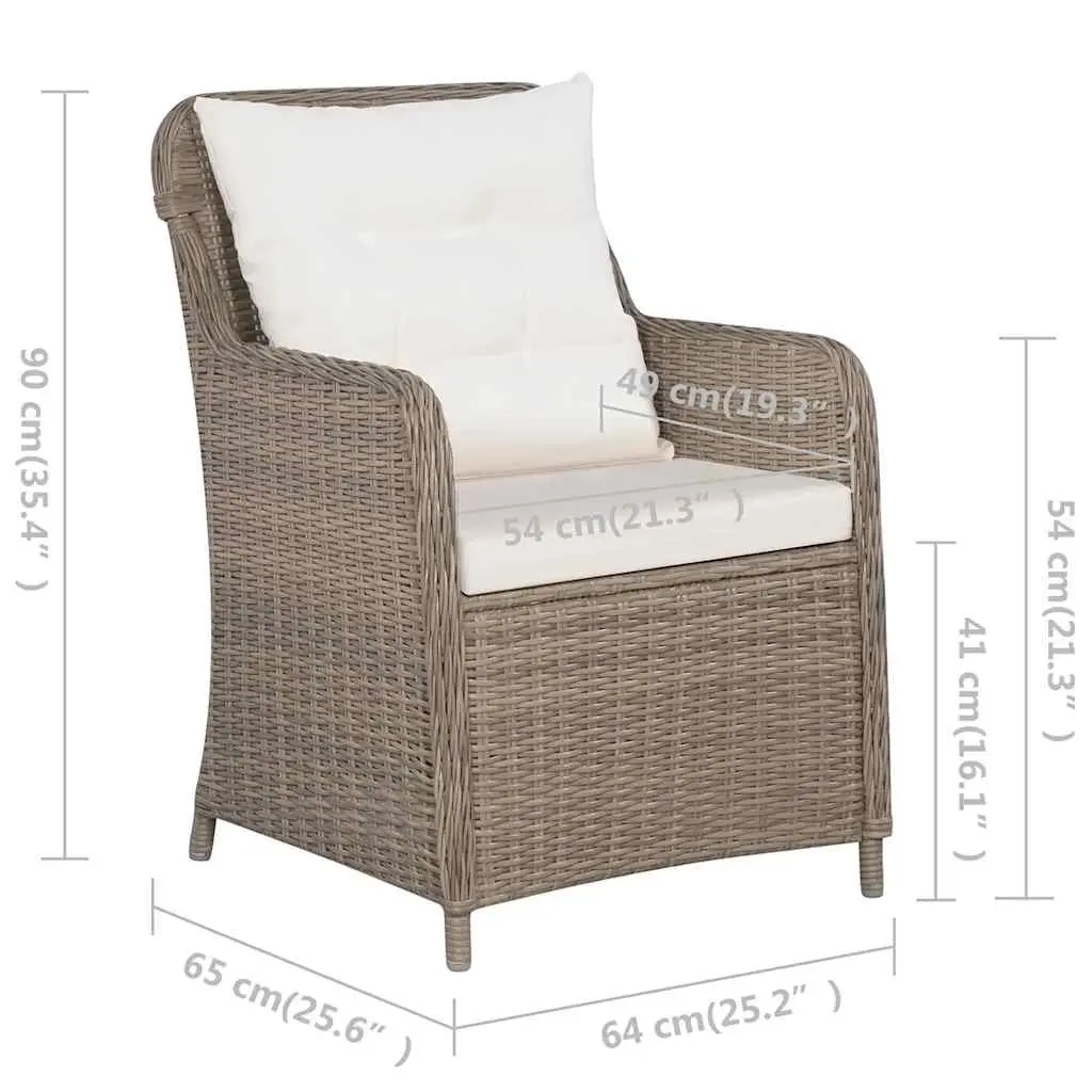 3 Piece Outdoor Bistro Furniture Set Brown PE Rattan Dining Chairs and Table