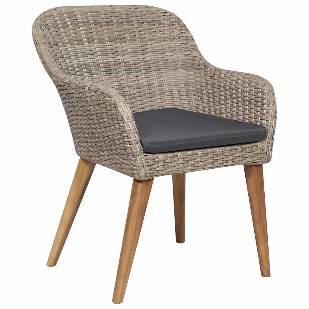 Outdoor Dining Chairs Brown 2 Piece PE Rattan with Cushions Weather Resistant Patio Garden Furniture