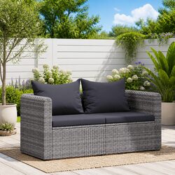 Garden Corner Sofas Set 2 pcs Grey Outdoor Seating with Cushions Pillows