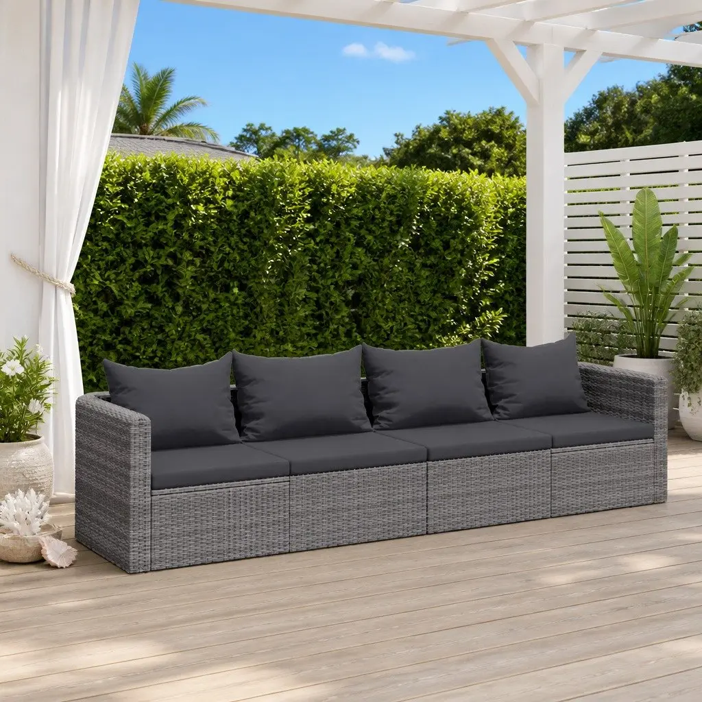 Outdoor Sofa Set Grey Rattan 4 Piece Weather Resistant with Cushions for Patio Garden Balcony