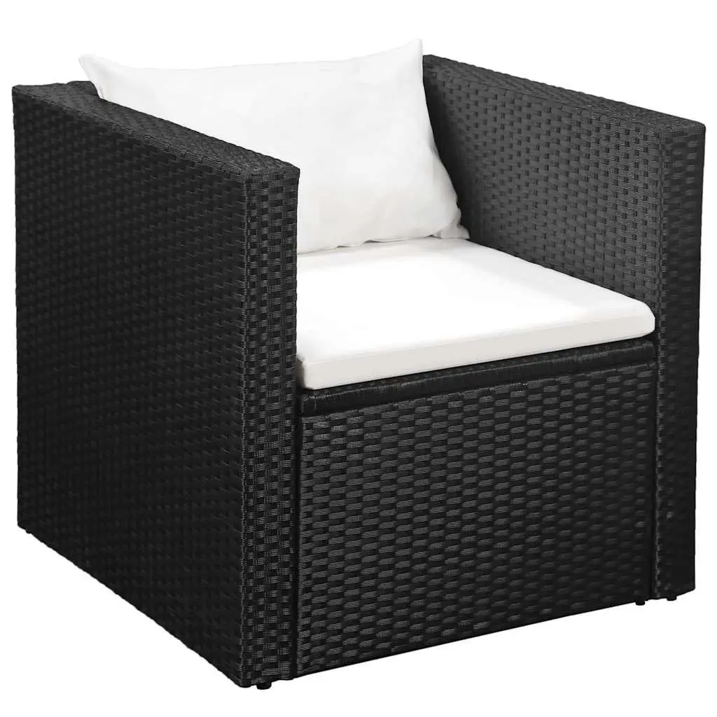4 Piece Outdoor Garden Lounge Set Black Water-resistant PE Rattan Sofa Armchair Coffee Table Ottoman