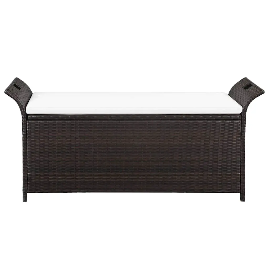 Outdoor Storage Bench Brown 138 cm Water-resistant PE Rattan with Cushion