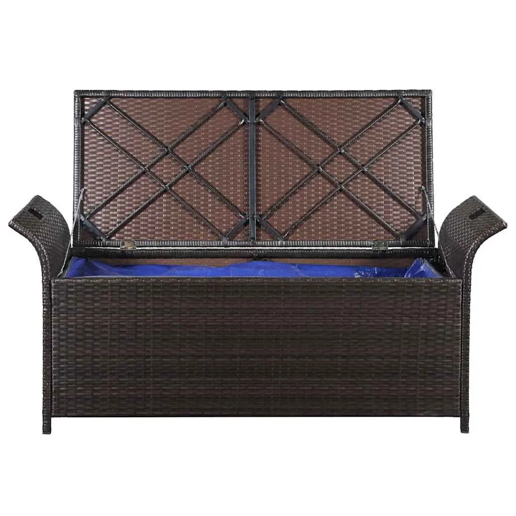 Outdoor Storage Bench Brown 138 cm Water-resistant PE Rattan with Cushion