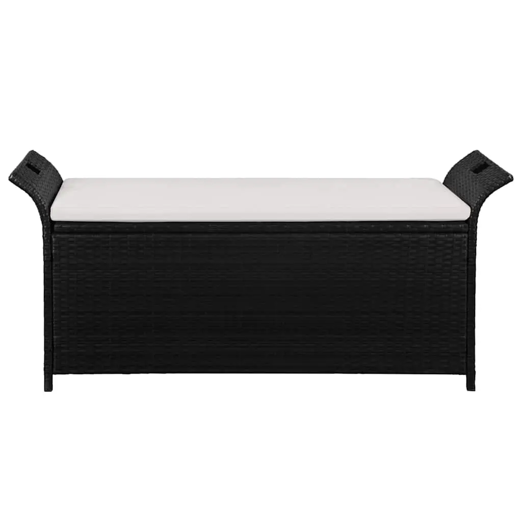 Outdoor Storage Bench Black 138cm Water-resistant PE Rattan with Cushion