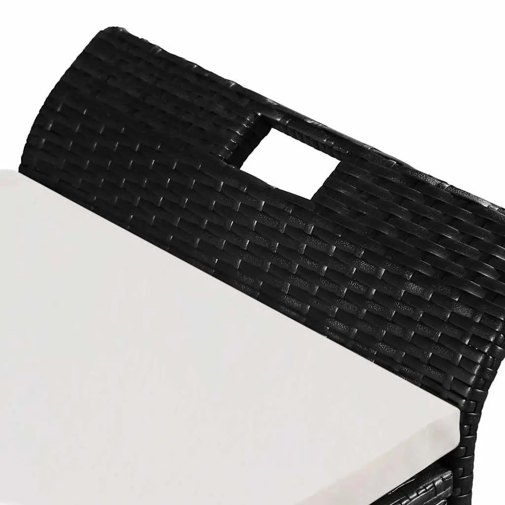Outdoor Storage Bench Black 138cm Water-resistant PE Rattan with Cushion