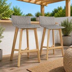 Outdoor Bar Chairs Set of 2 Solid Wood Patio Stools Garden Seating Furniture
