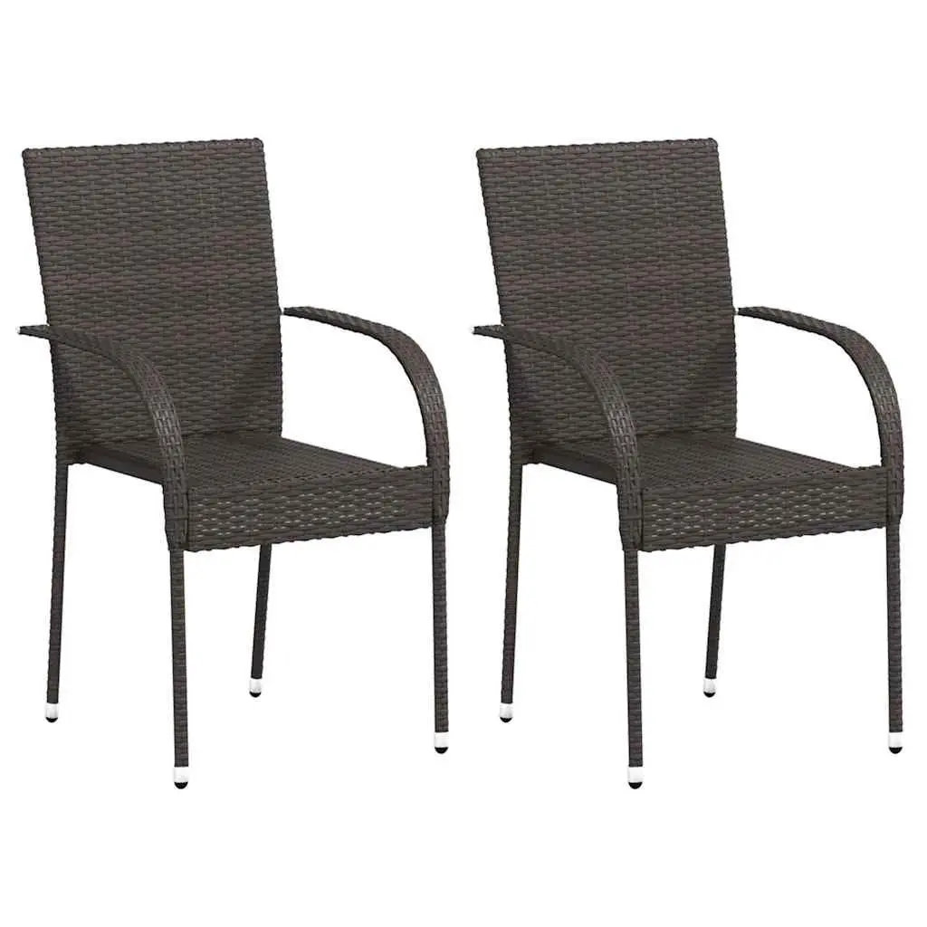 Outdoor Stackable Dining Chairs 2 pcs Brown Poly Rattan Garden Patio Seating