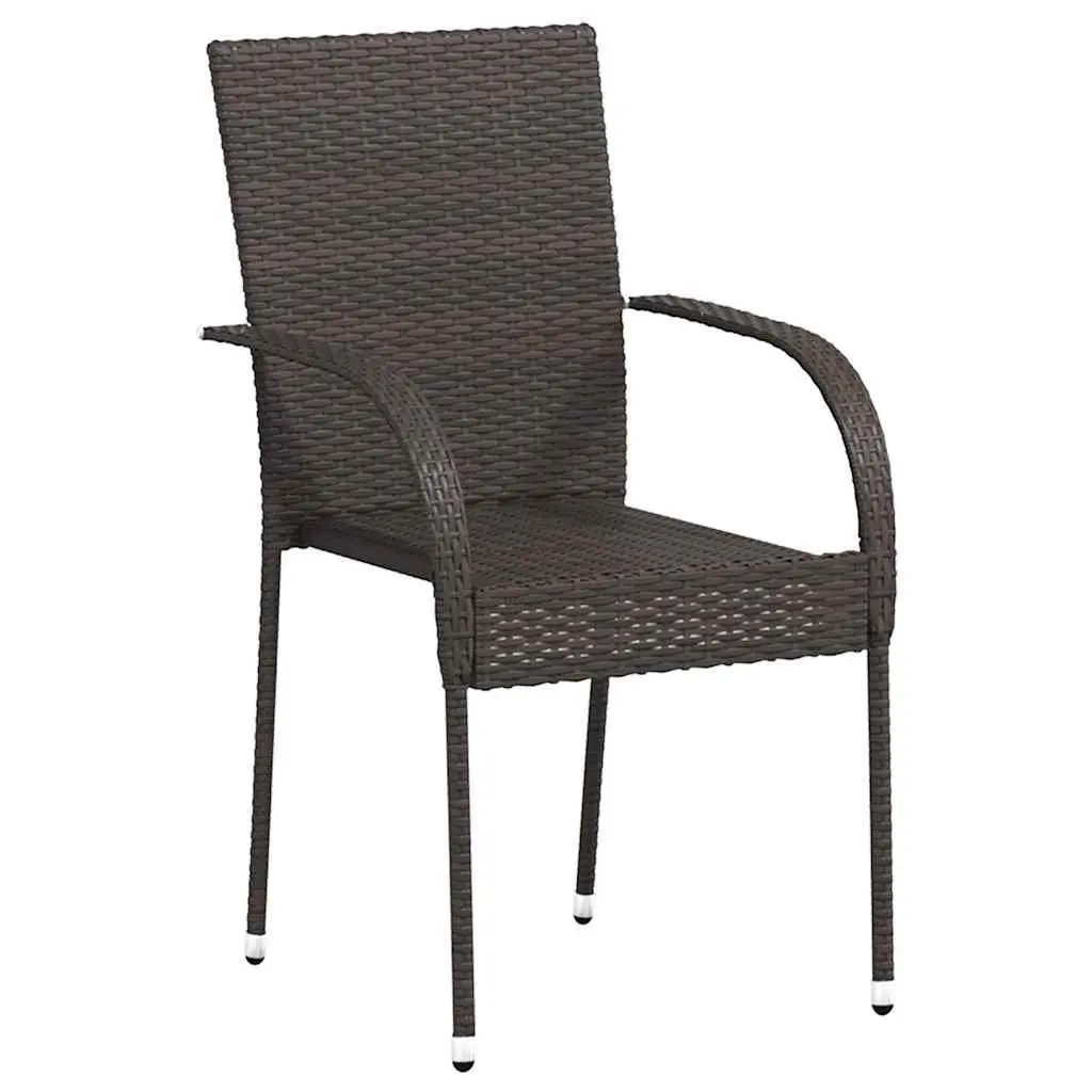 Outdoor Stackable Dining Chairs 2 pcs Brown Poly Rattan Garden Patio Seating