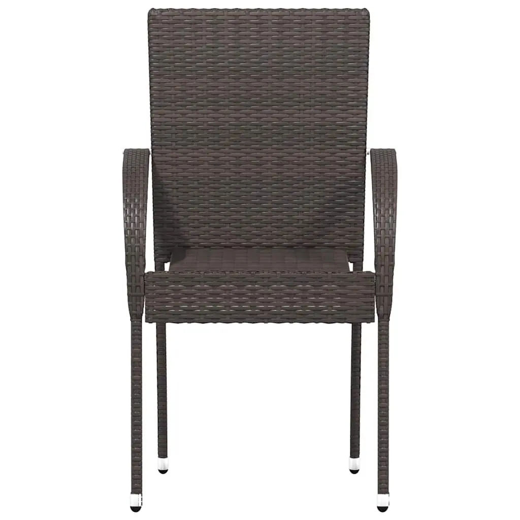 Outdoor Stackable Dining Chairs 2 pcs Brown Poly Rattan Garden Patio Seating