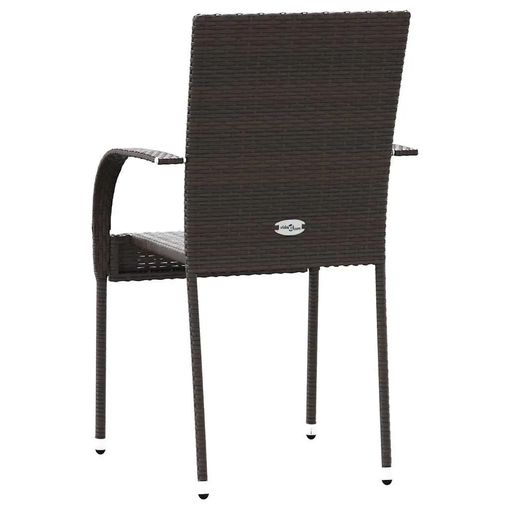 Outdoor Stackable Dining Chairs 2 pcs Brown Poly Rattan Garden Patio Seating