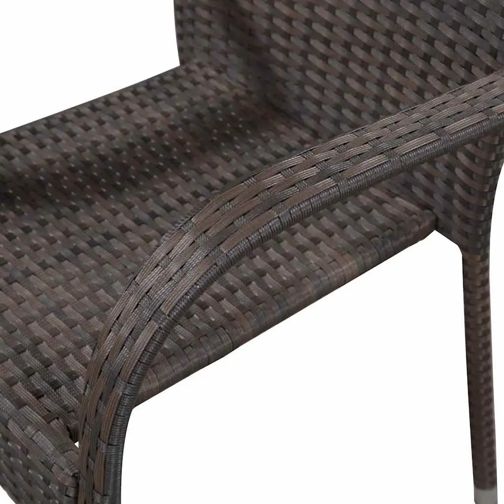 Outdoor Stackable Dining Chairs 2 pcs Brown Poly Rattan Garden Patio Seating