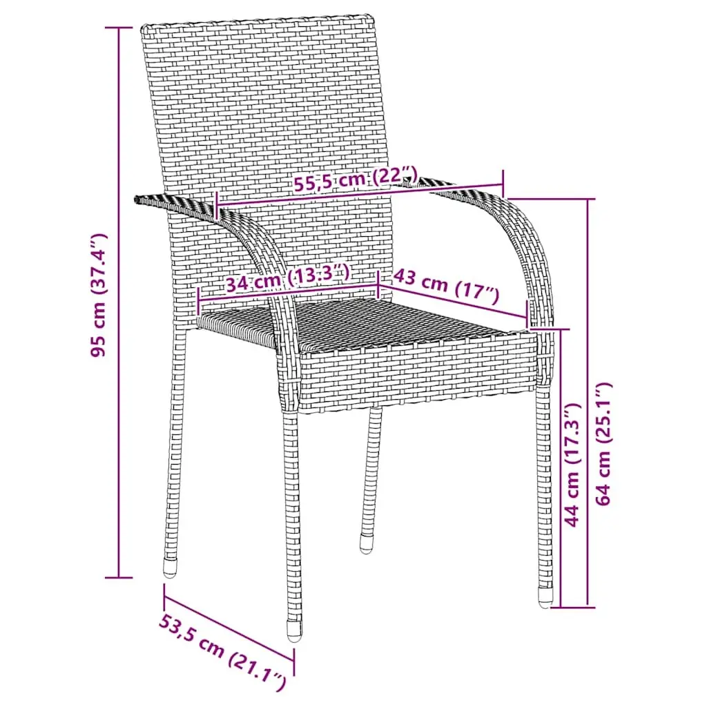 Outdoor Stackable Dining Chairs 2 pcs Brown Poly Rattan Garden Patio Seating