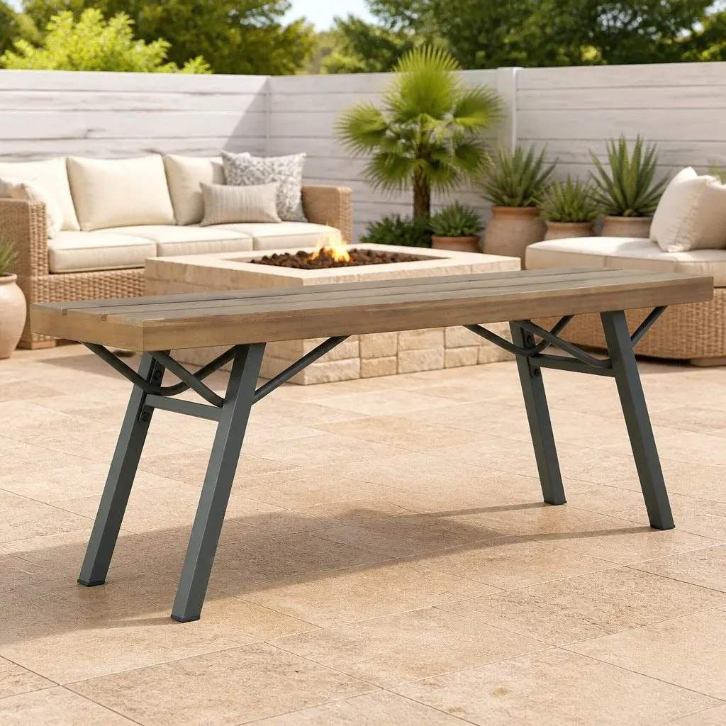 Wooden Garden Bench Brown 120cm Sturdy Weather Resistant