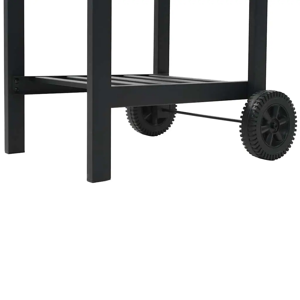 Charcoal BBQ Grill Black Outdoor Cooking with Integrated Thermometer and Foldable Side Tables