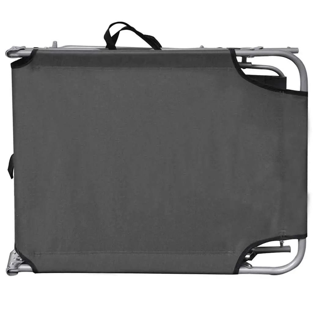 Folding Sun Lounger Grey Adjustable Canopy Steel Frame Outdoor Garden Beach