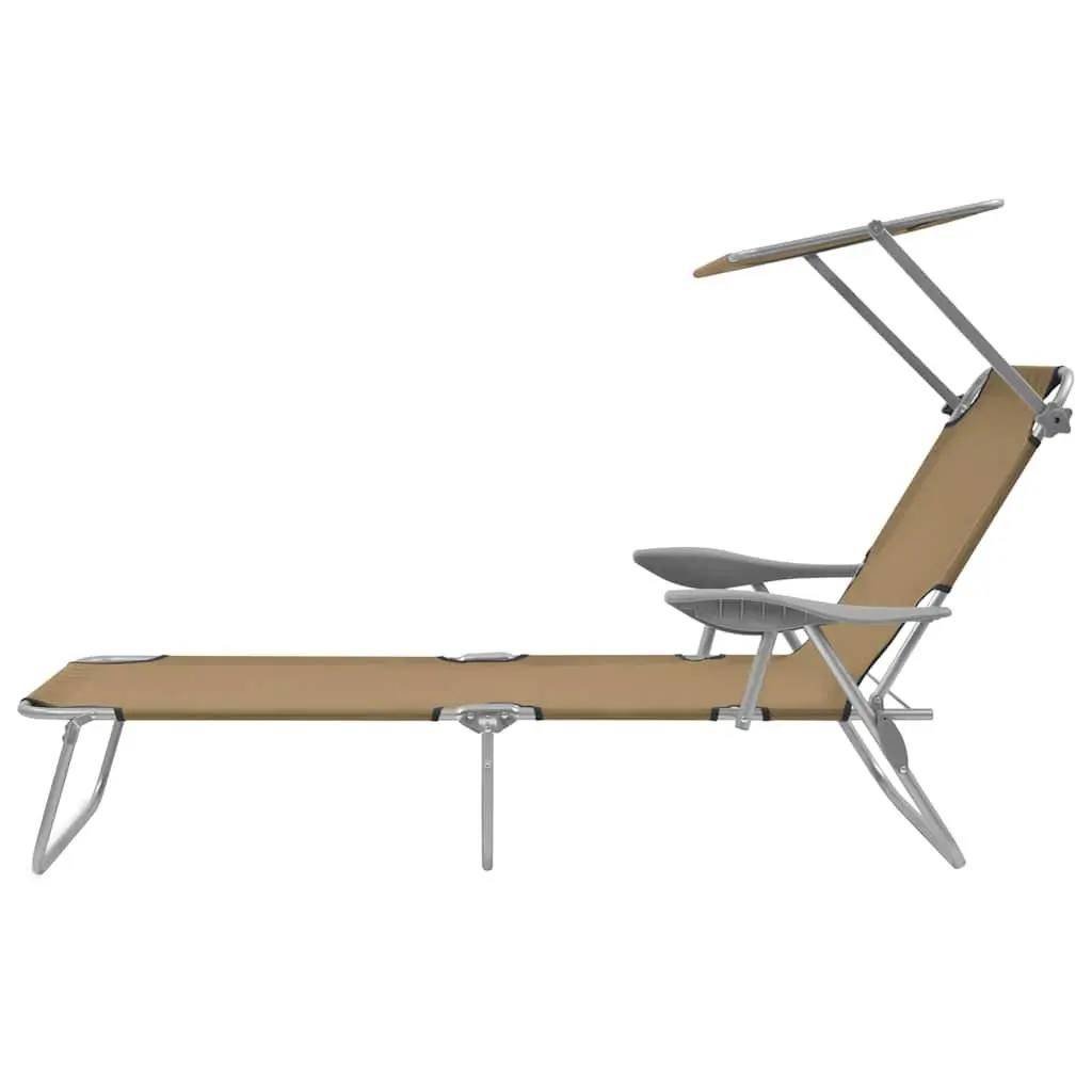 Folding Sun Lounger with Adjustable Canopy Outdoor Sunbed Garden Beach Recliner
