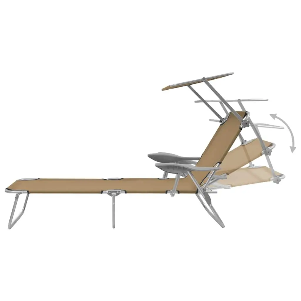 Folding Sun Lounger with Adjustable Canopy Outdoor Sunbed Garden Beach Recliner