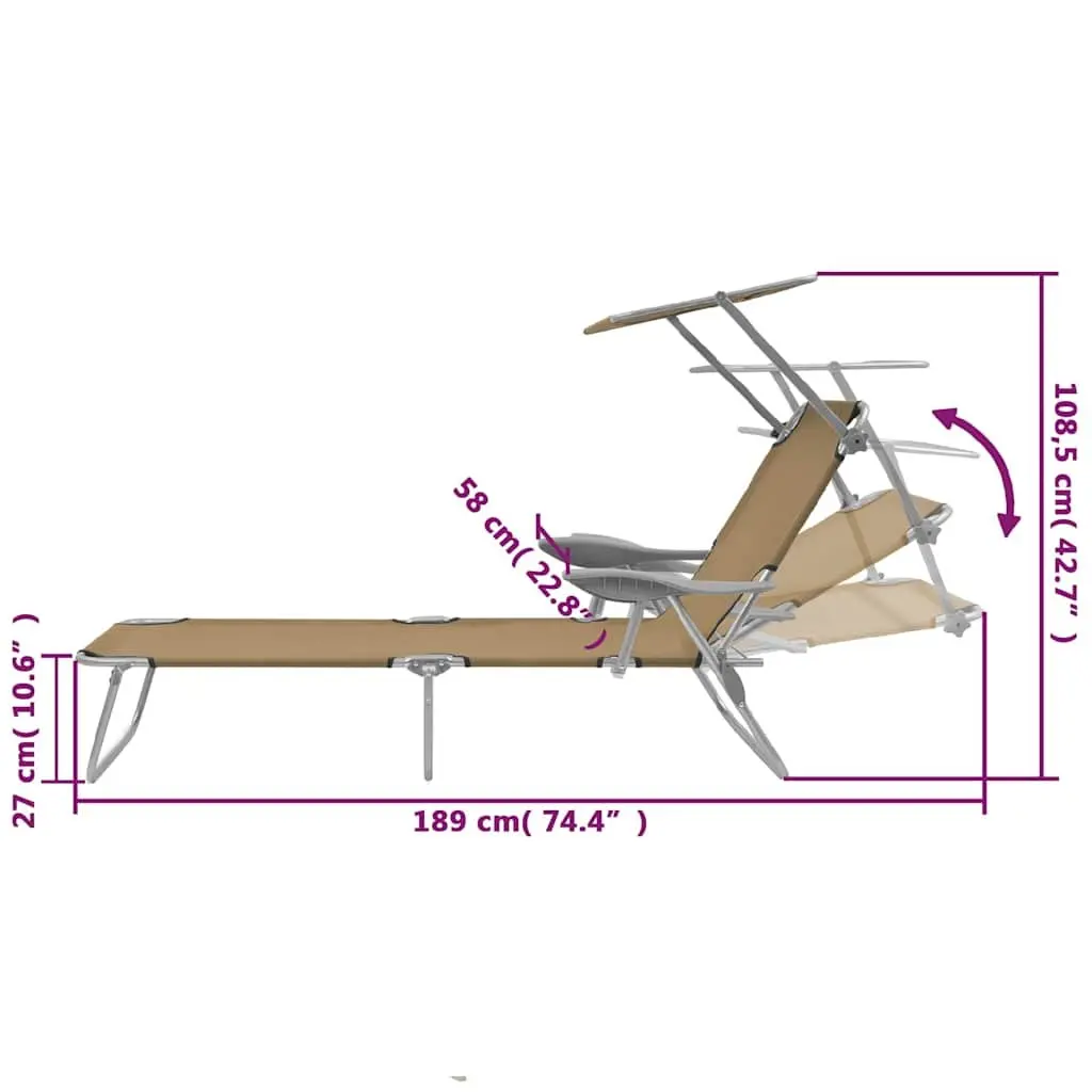 Folding Sun Lounger with Adjustable Canopy Outdoor Sunbed Garden Beach Recliner