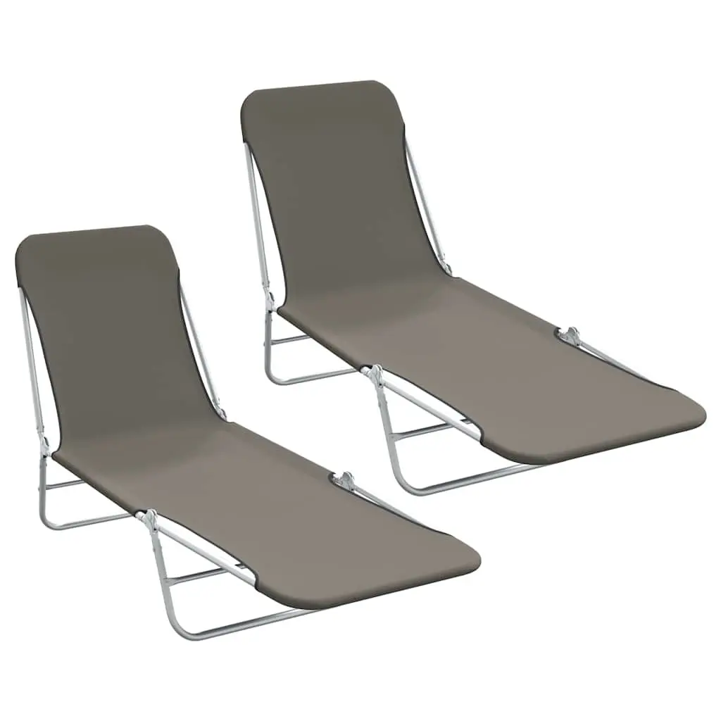 Sun Loungers Grey 2pc Set Folding Adjustable Backrest