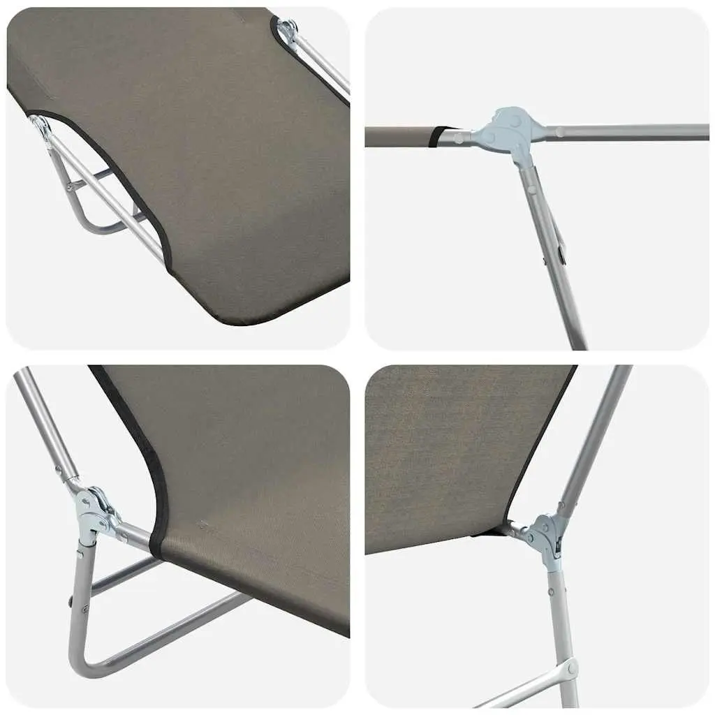 Sun Loungers Grey 2pc Set Folding Adjustable Backrest