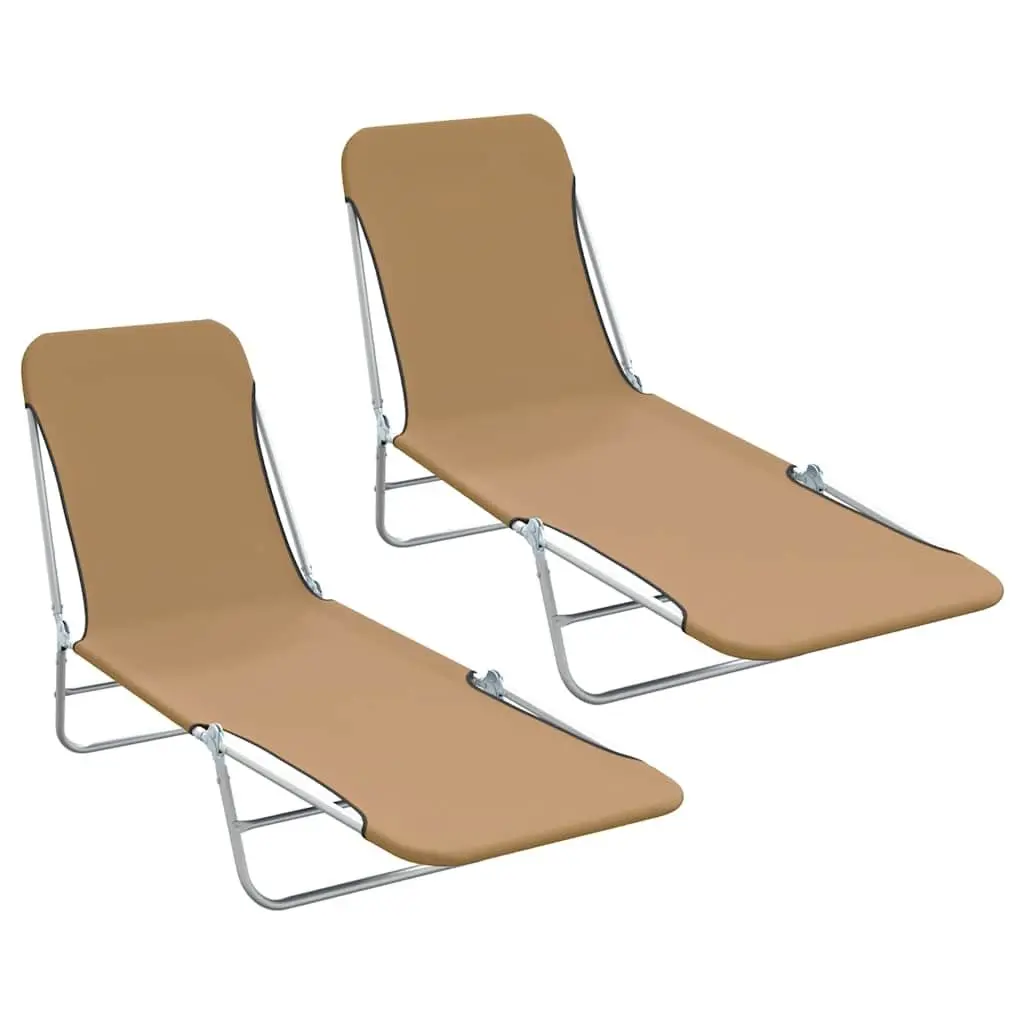 Folding Sun Loungers Taupe 2 Pieces Adjustable Backrest Lightweight Steel Frame