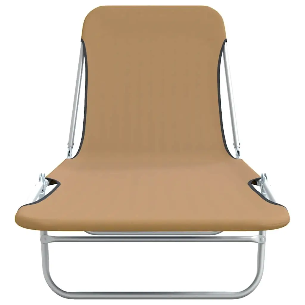 Folding Sun Loungers Taupe 2 Pieces Adjustable Backrest Lightweight Steel Frame
