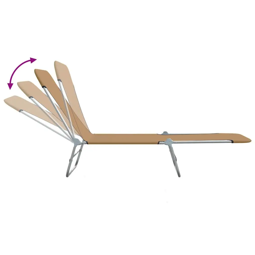 Folding Sun Loungers Taupe 2 Pieces Adjustable Backrest Lightweight Steel Frame