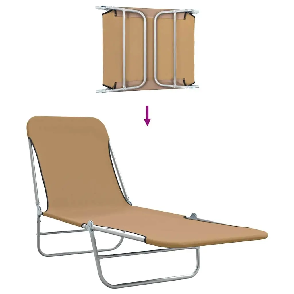 Folding Sun Loungers Taupe 2 Pieces Adjustable Backrest Lightweight Steel Frame